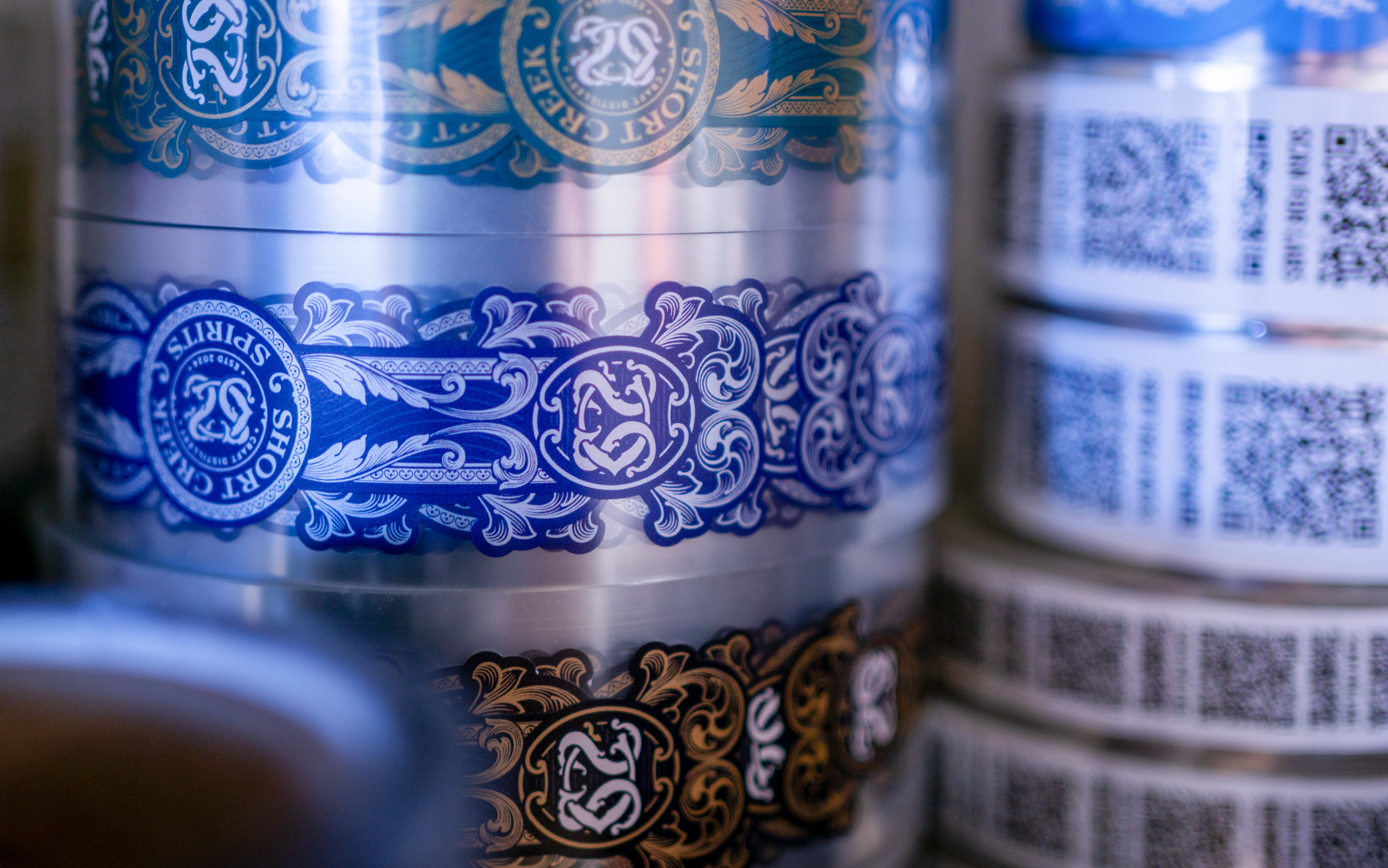 Silver metallic Short Creek Spirits labels