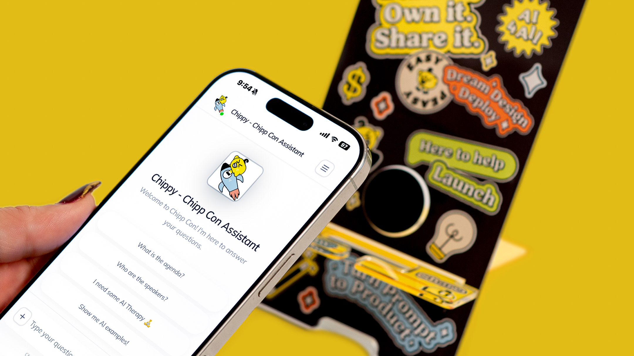 Chipp phone stand on yellow background