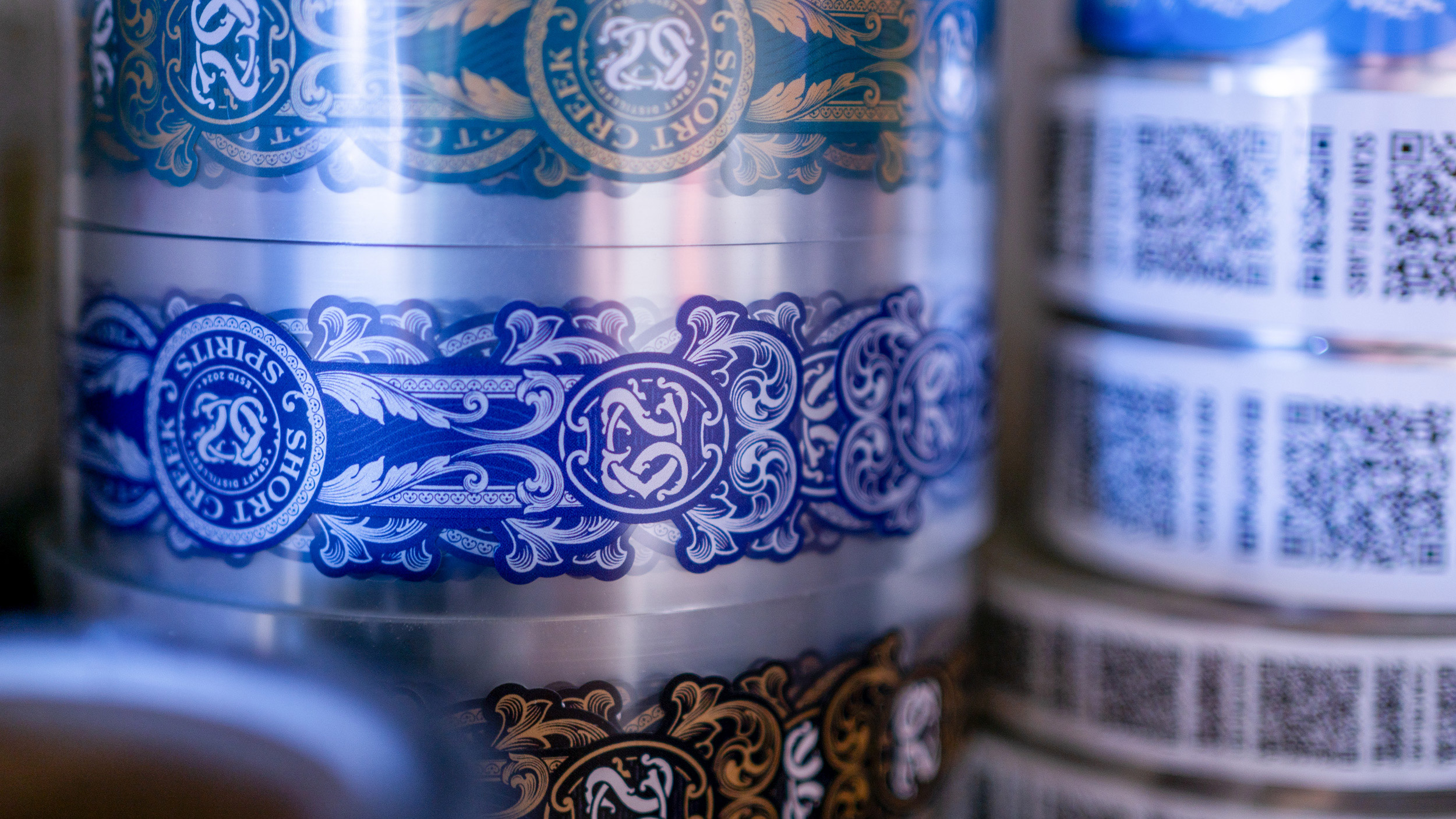 Silver metallic Short Creek Spirits labels